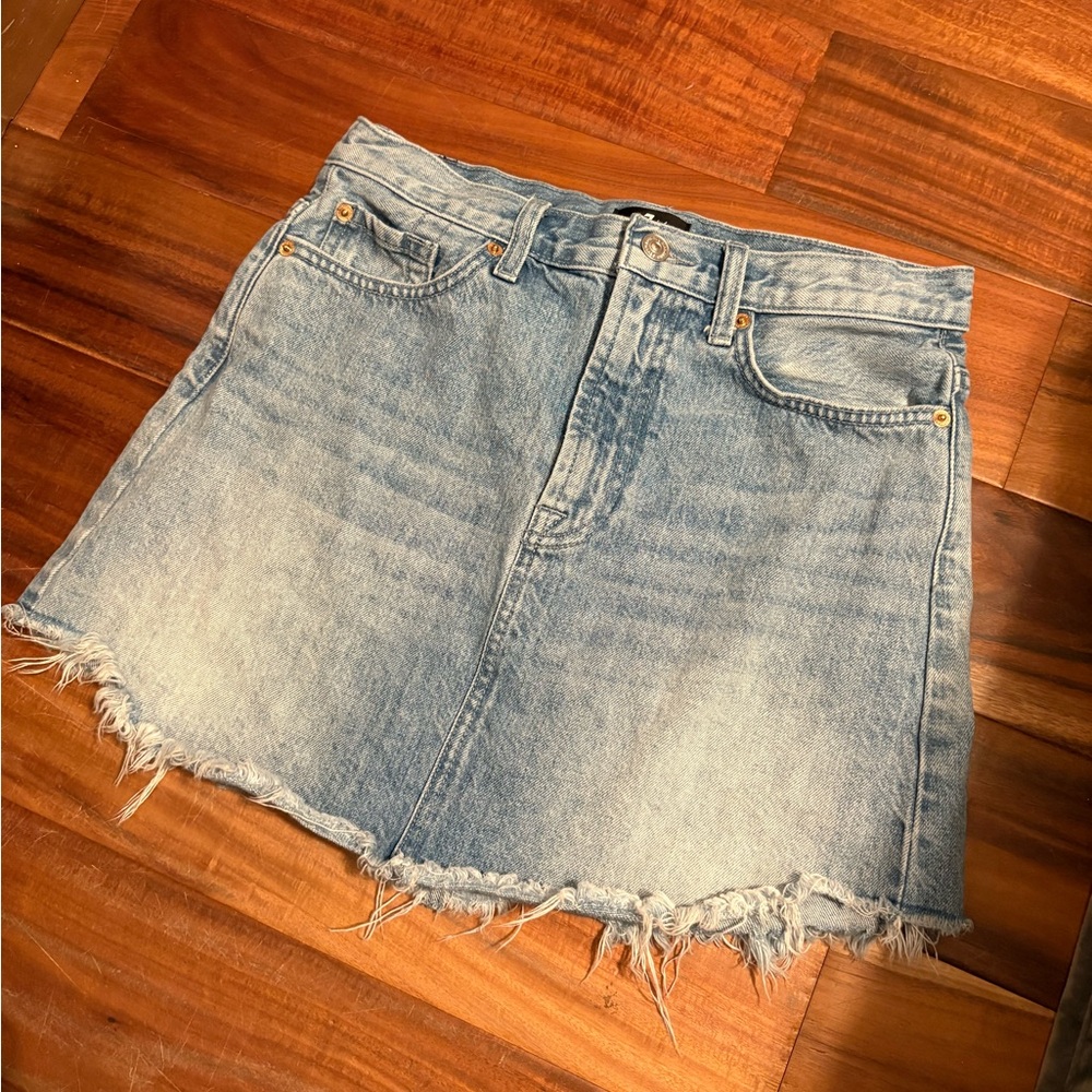 7 For All Mankind Light Blue‎ Frayed Mini Skirt (0511)